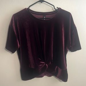 Lord&Taylor Design Lab Burgundy Velvet Top Size L Knot Tie Front